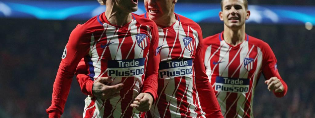 Griezmann celebra su gol con el Atlético de Madrid.