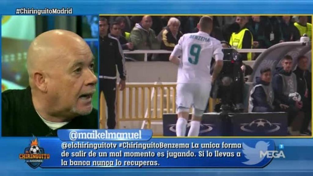 Alfredo Duro carga contra Benzema en El Chiringuito. Foto: Twitter (@elchiringuitotv)