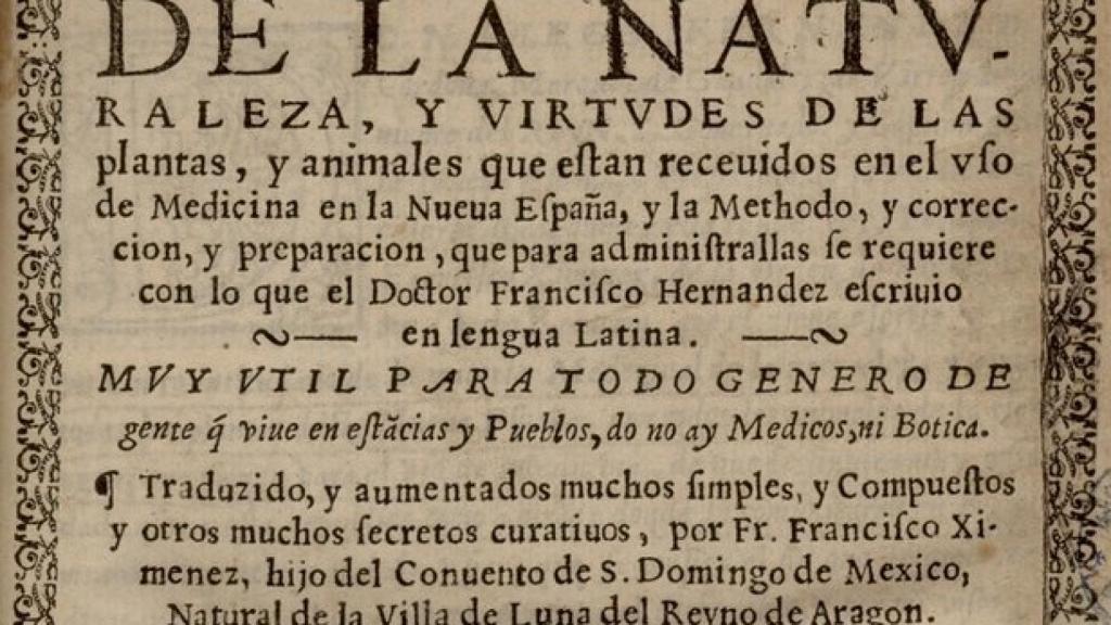 Una página de la obra de Francisco Hernández.