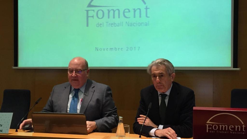 Directivos de Fomento del Trabajo durante la presentación del informe.