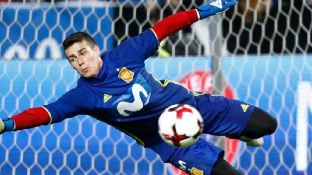 Kepa, en un entrenamiento con la Selección