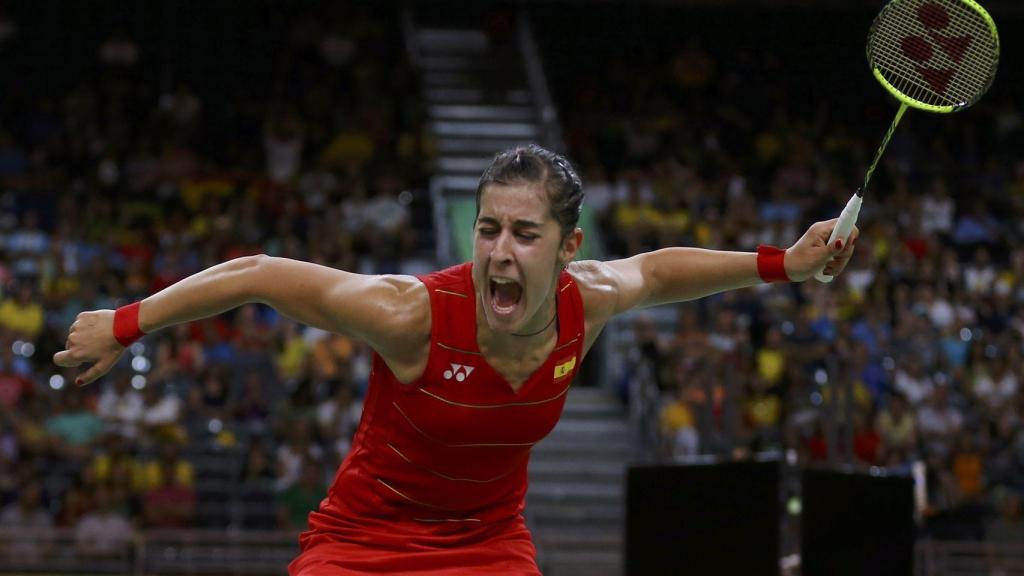 Carolina Marin celebra un punto.