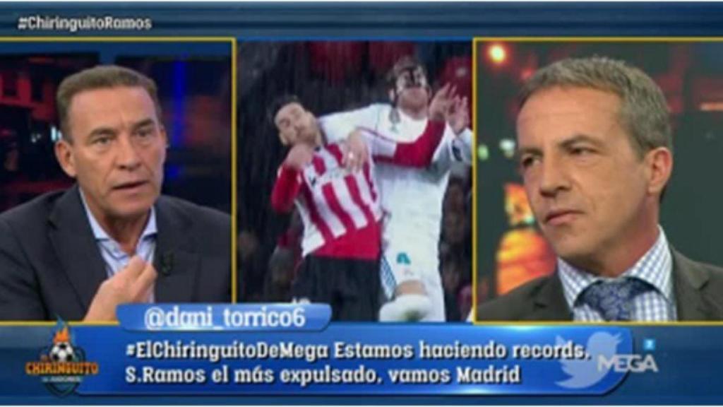 Paco Buyo debate en El Chiringuito con Cristóbal Soria. Foto: Twitter (@elchiringuitotv)