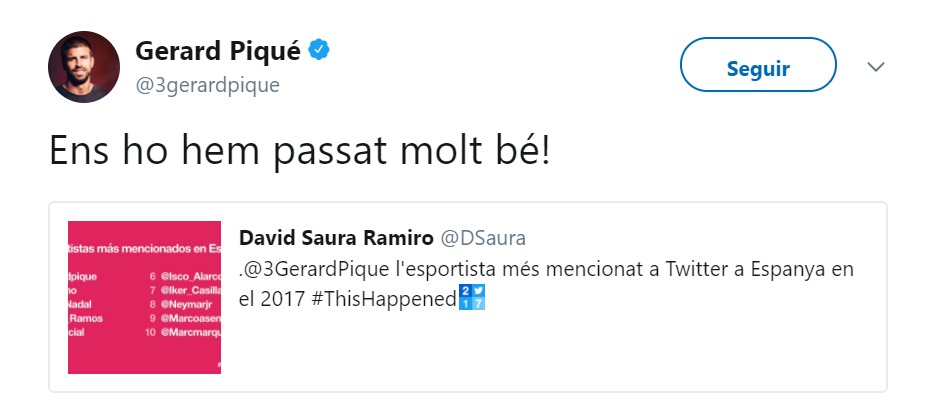 Piqué bromea con los palos que recibe por Twitter