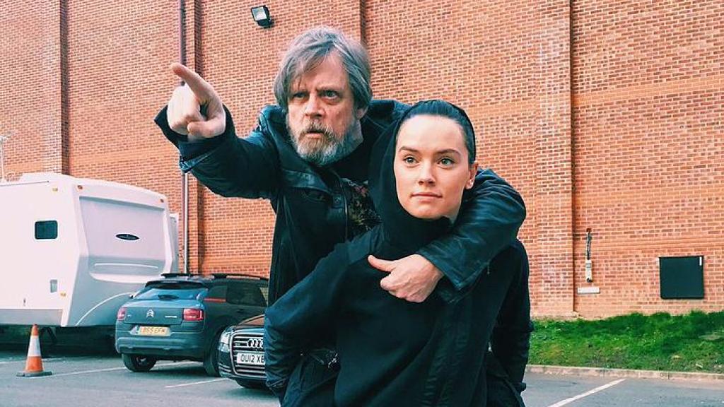 Con Mark Hamill, durante el rodaje del Episodio VIII.