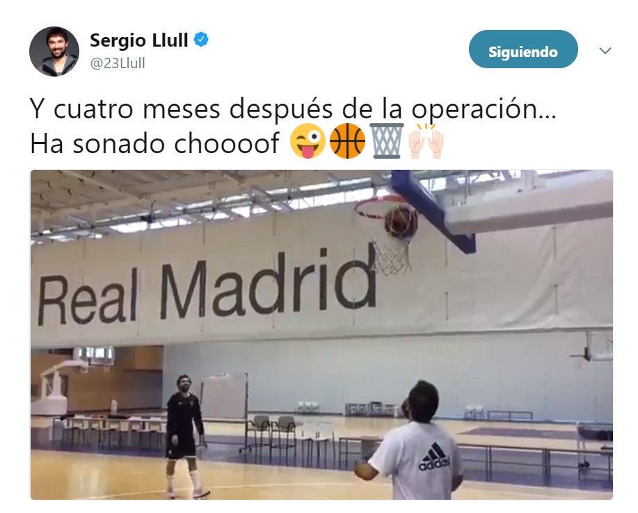 Vídeo | Sergio Llull vuelve a lo grande: ¡primera 'mandarina' en el entrenamiento!