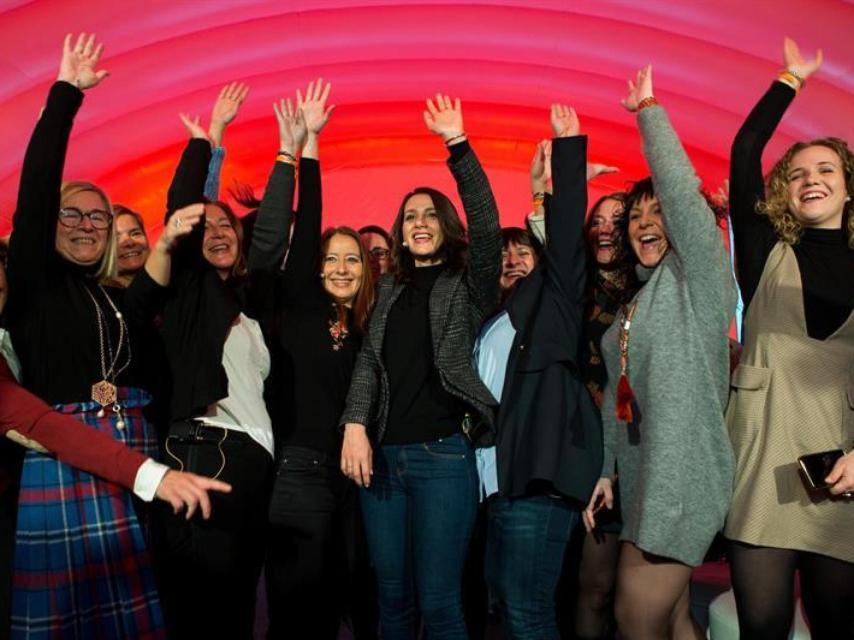 Inés Arrimadas, durante un acto de campaña este jueves en Barcelona.