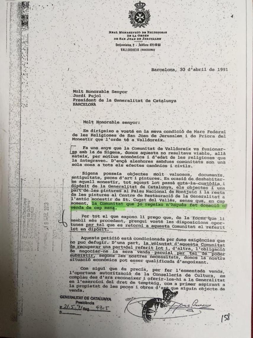 La carta de Pilar Sanjoaquín a Jordi Pujol.