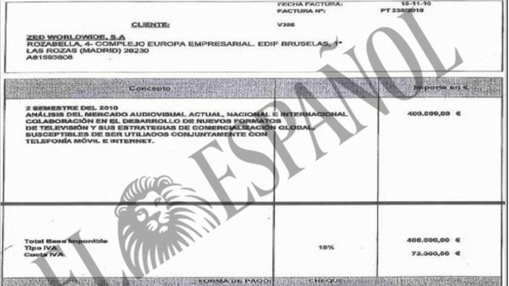 Una de las facturas emitidas contra Zed por la empresa editora de La Razón.