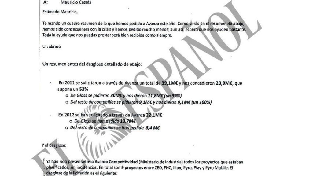 Correo de Pérez Dolset a Casals.