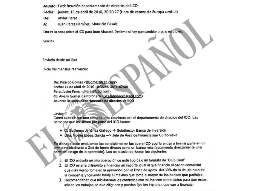 Otro de los correos de Pérez Dolset a Casals.