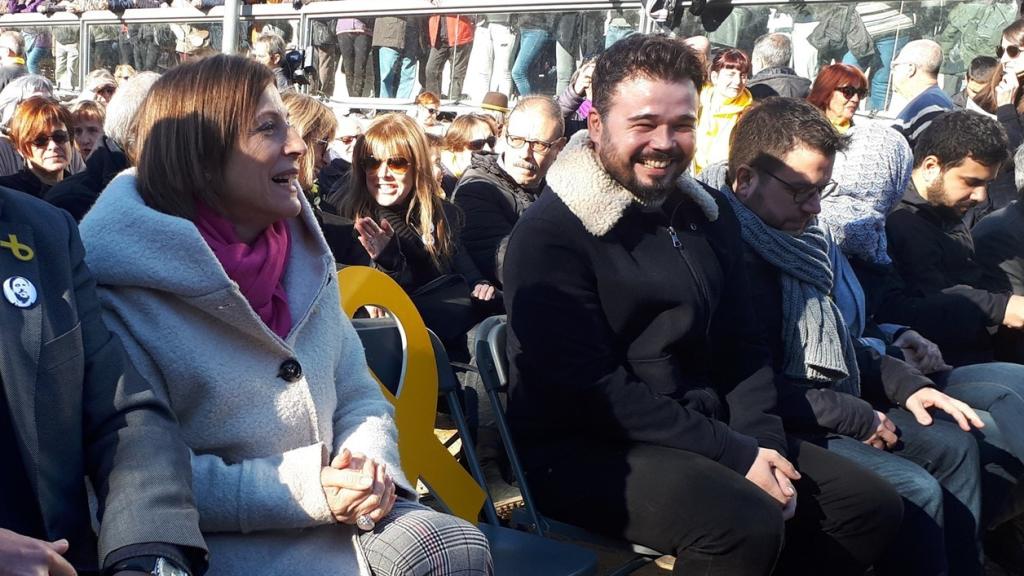 Forcadell y Rufián, esta mañana en el acto de ERC. Foto: Europa Press