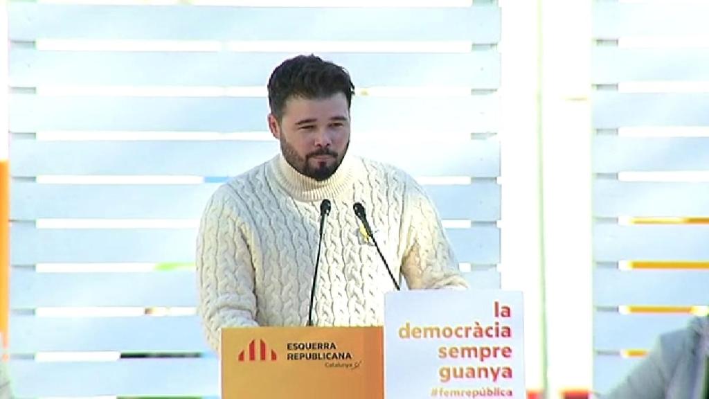 Rufián durante un mitin de ERC en Mataró.
