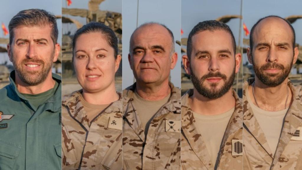 El guardia civil Escamilla y los soldados Martínez, Cepeda, Azmani e Hidalgo.