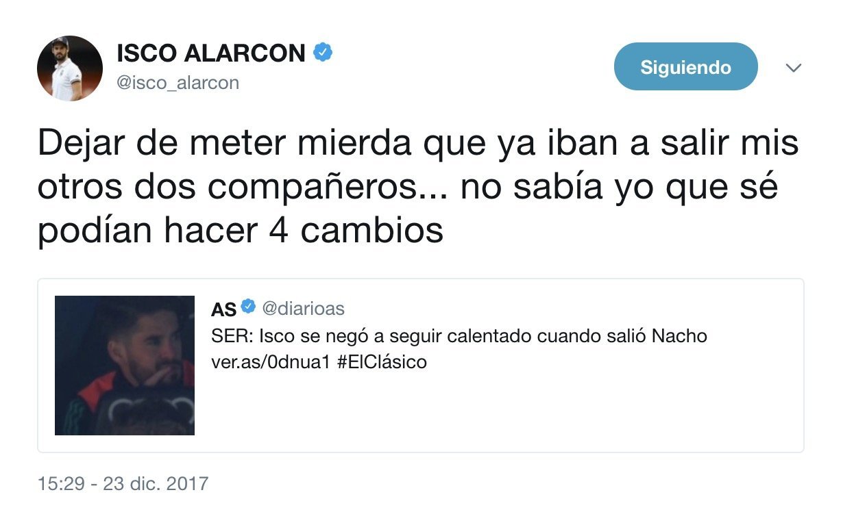Isco, enfadado: Dejad de meter mierda