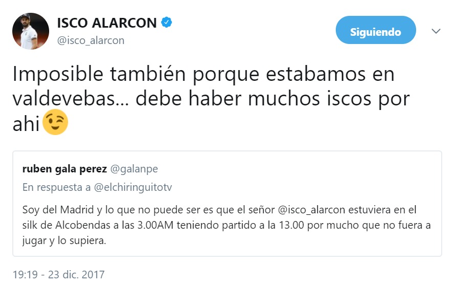 El 'zasca' de Isco a un hincha que decía haberle visto de fiesta la noche anterior a El Clásico