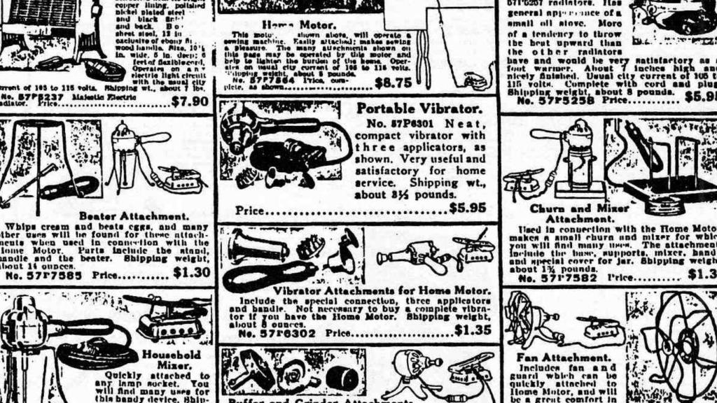 Anuncios de vibradores en el catálogo de productos de los almacenes Sears.