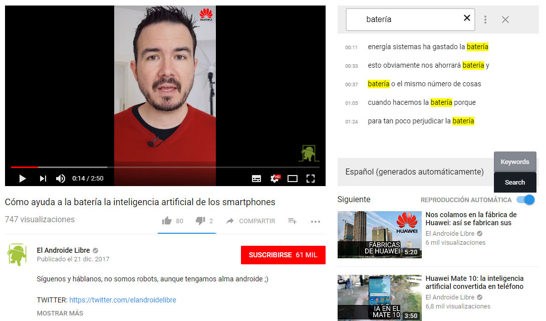 buscar palabras subtitulos video youtube extension invideo