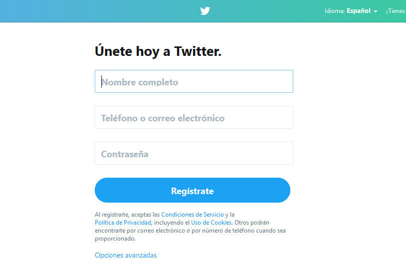 twitter registro