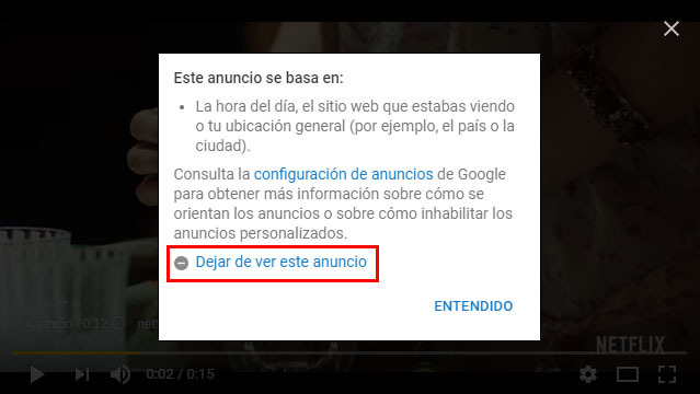 dejar de ver este anuncio youtube