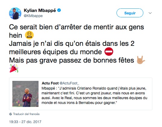 El enfado de Mbappé por una mala traducción hablando del Madrid