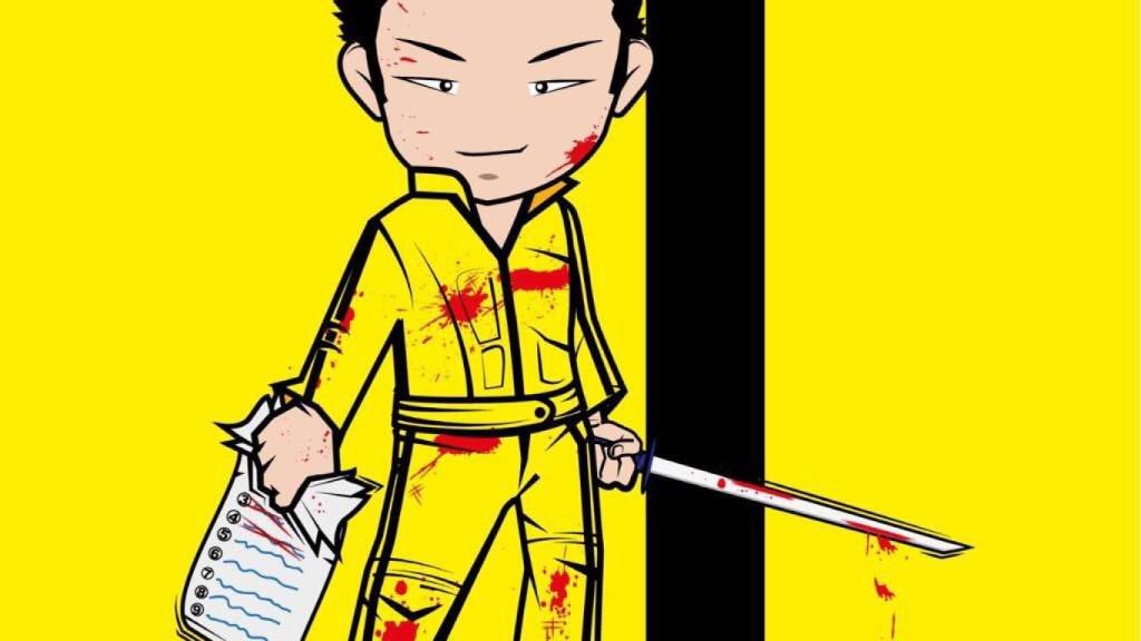 Kenji Fujimori caracterizado como Uma Thurman en la película 'Kill Bill'.