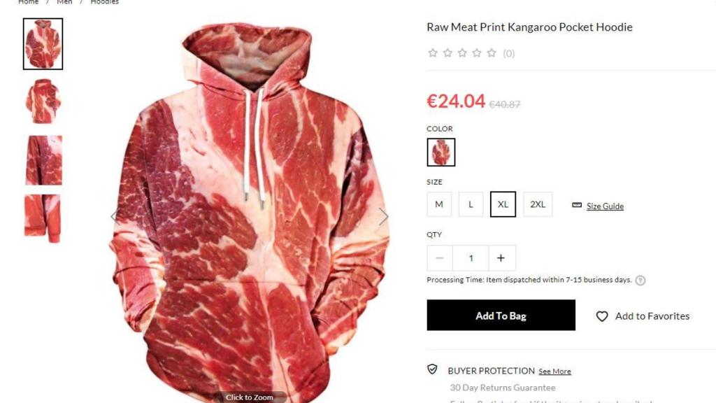 Captura de la compra online  de la sudadera.