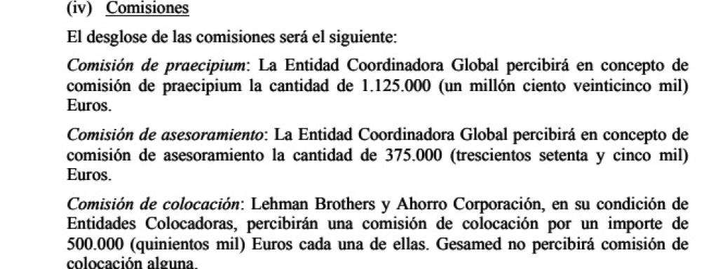 Cantidades cobradas por Lheman Brothers en la emisión de cuotas participativas de 2008.