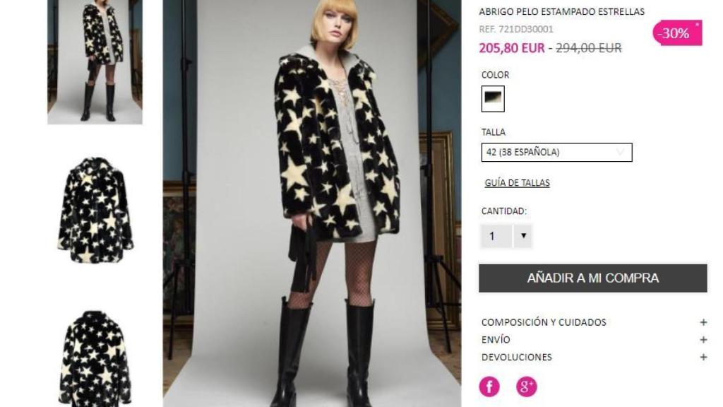 Captura de la compra online  del abrigo.