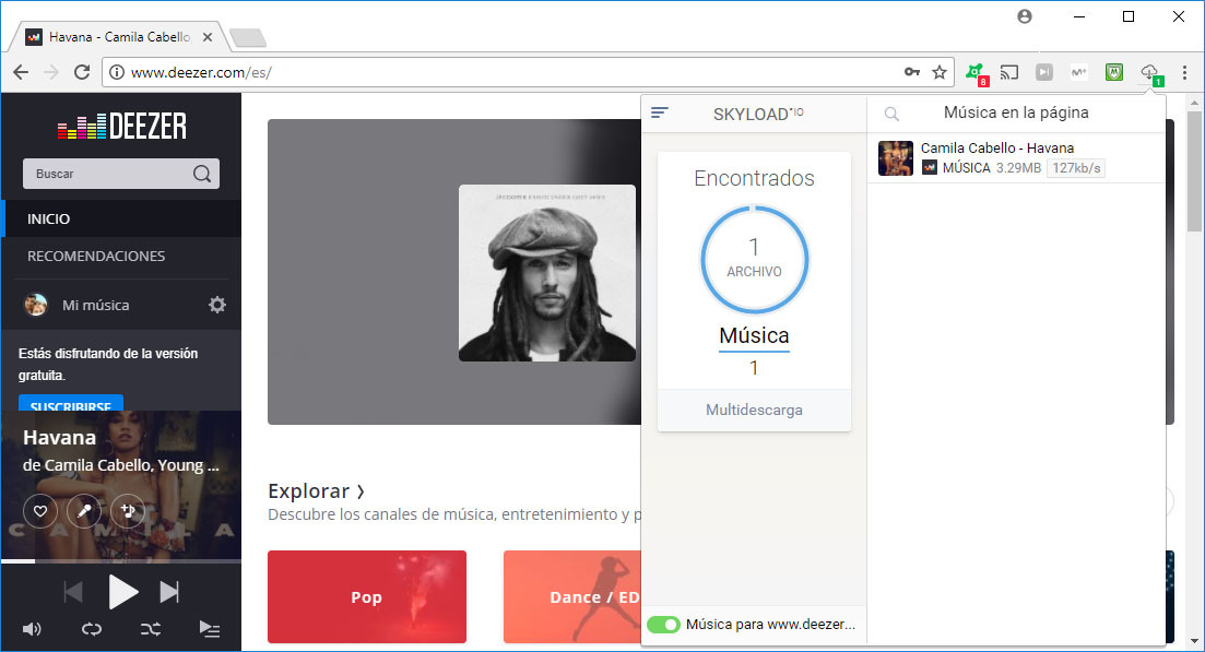 skyload deezer descargar musica extension web
