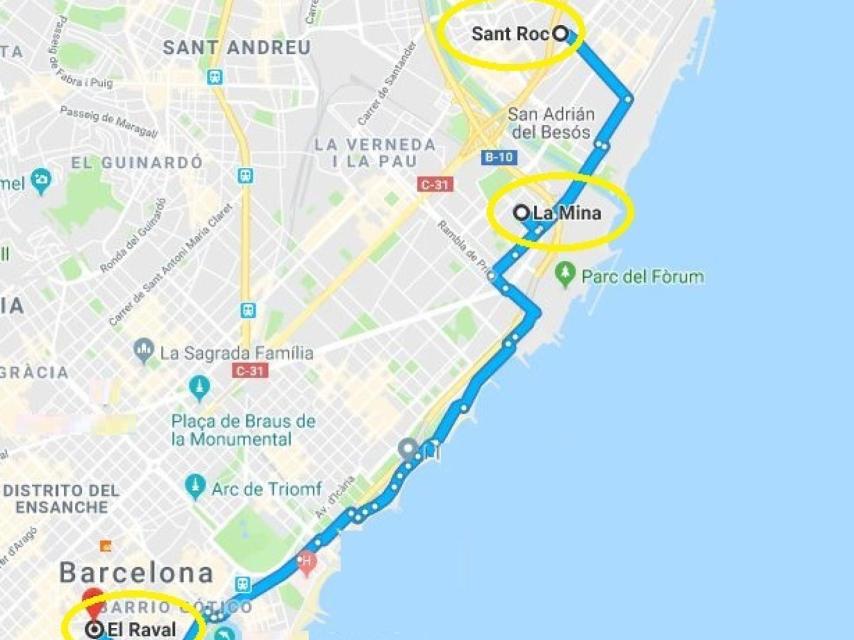 Los tres barrios están en el litoral barcelonés, a una distancia de menos de 10 kilómetros