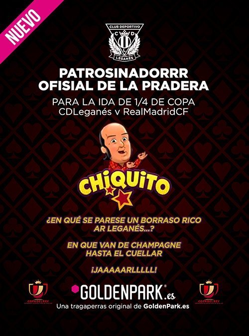 Cartel de Goldenpark.es. Foto: Twitter (@CDLeganes)