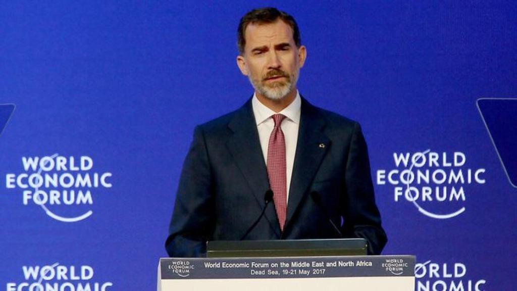 Felipe VI, durante su intervención en el Foro Económico Mundial, el pasado mes de mayo.