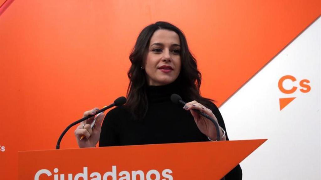 Arrimadas, en la rueda de prensa de este lunes en Madrid.