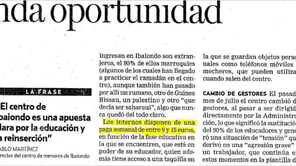 Los internos de Ibaiondo reciben una paga semanal para sus gastos, según informaba EFE en 2006