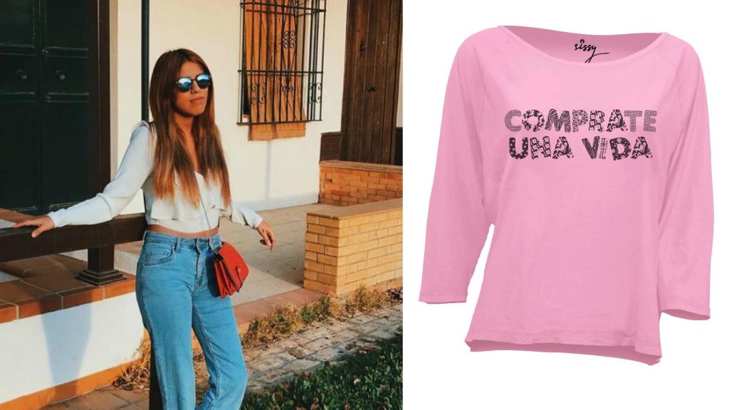 Chabelita con su primera camiseta en un montaje.