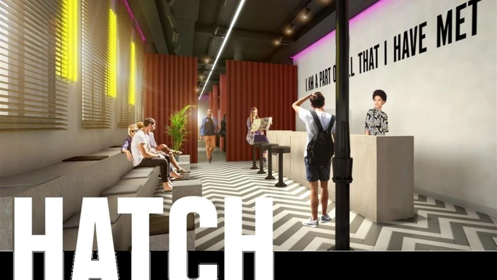 Fotomontaje del interior de un establecimiento de la marca Lov Hostels.