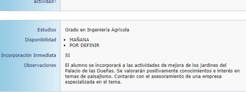 Oferta de prácticas en la página Icaro.