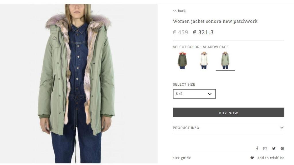 Captura de la compra online  del abrigo.