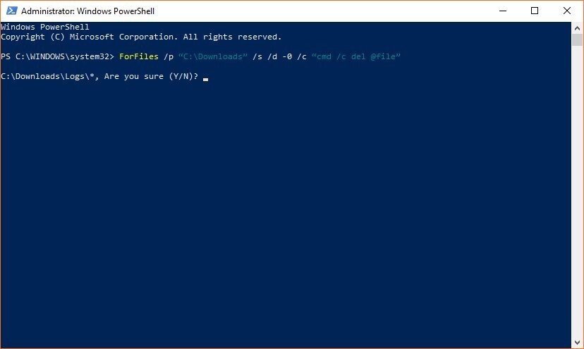 windows powershell eliminar archivos viejos
