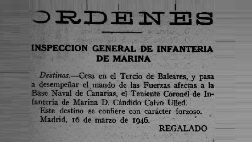 Detalle del destino de Cándido Calvo.