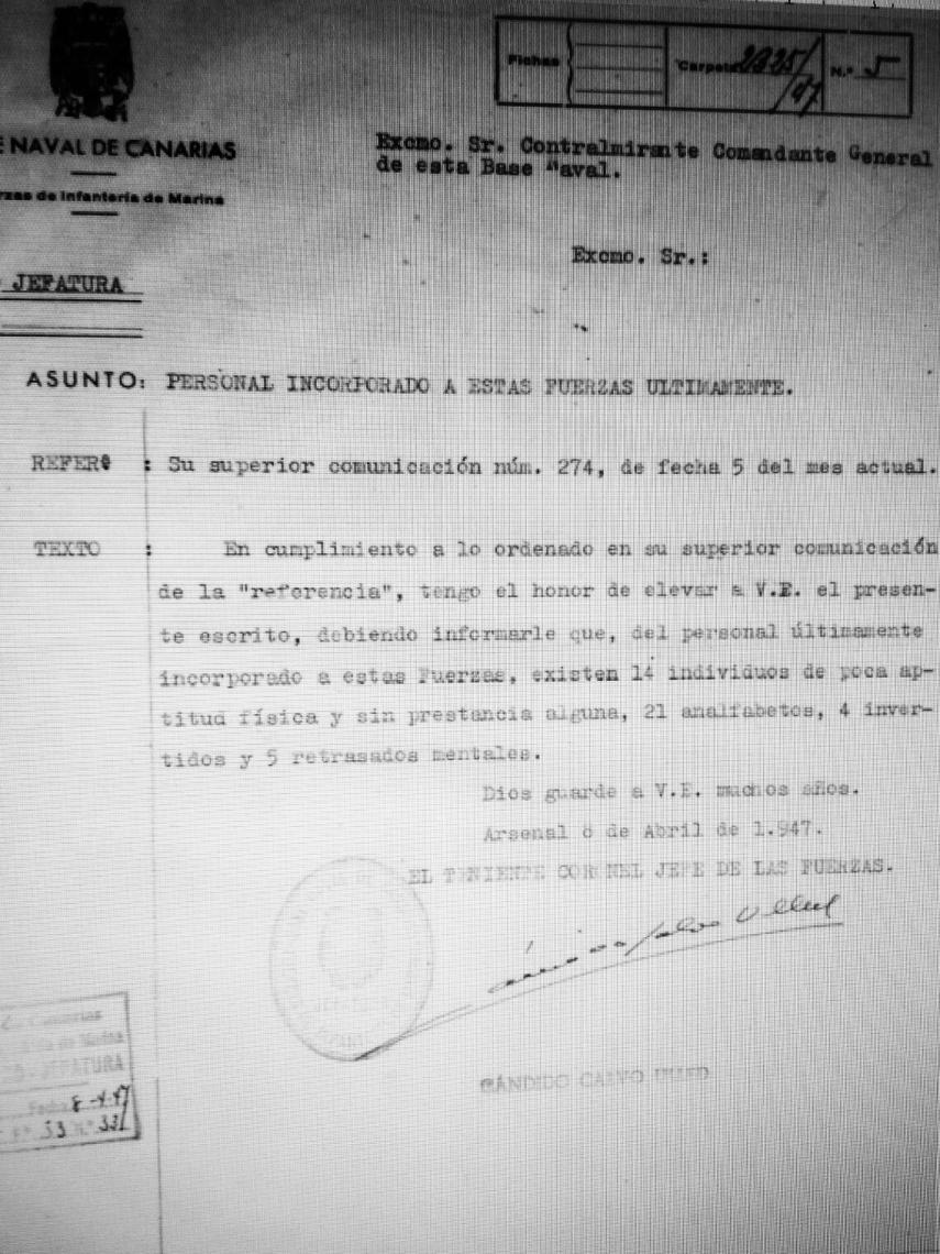 La carta de la Marina en la que se informe del nuevo personal.