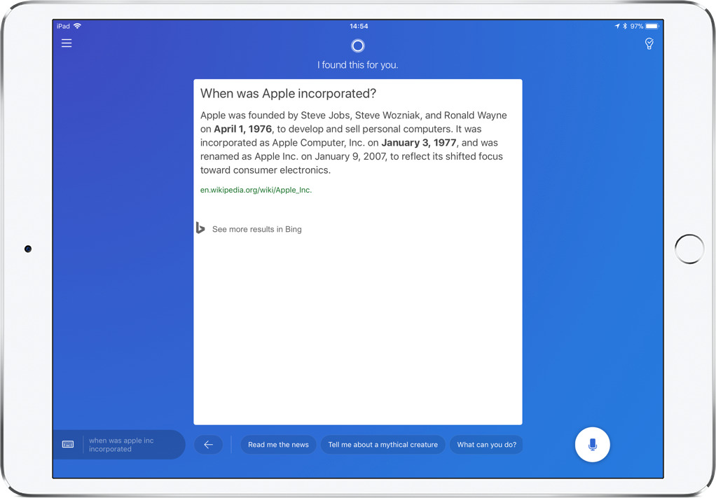 cortana apple ios ipad