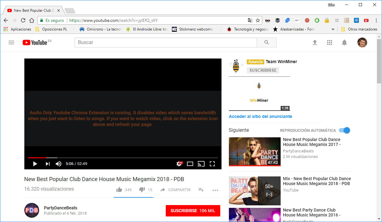 youtube solo audio musica extension google chrome