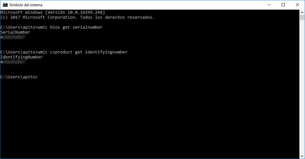 numero de serie cmd windows 10