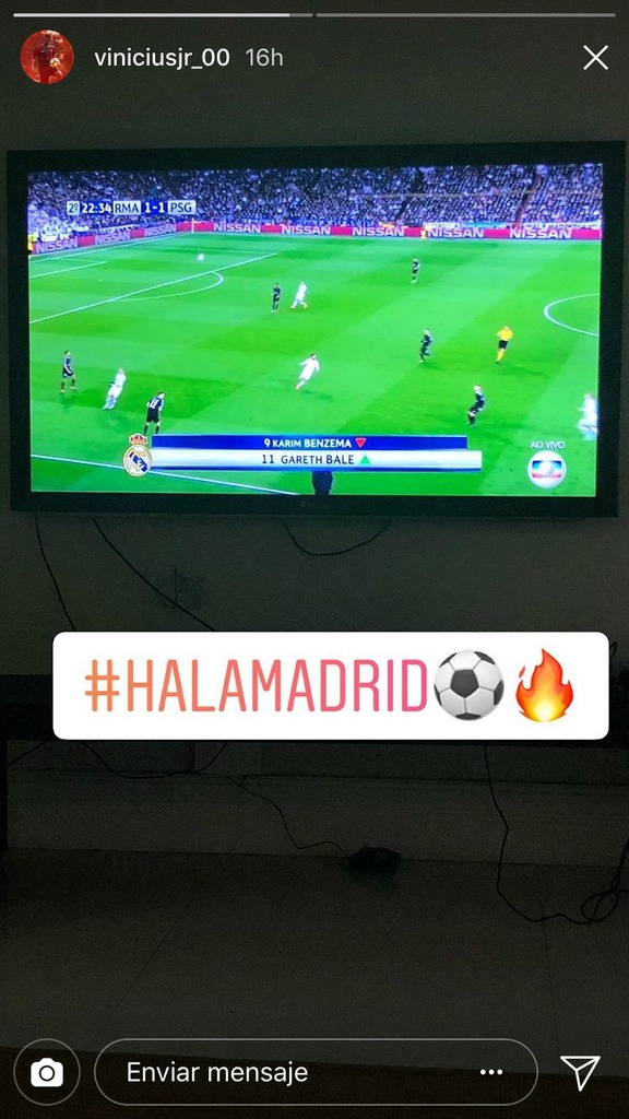 Así celebró Vinicius el gol de Marcelo contra el PSG