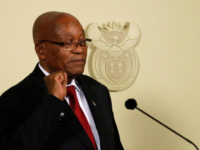 Jacob Zuma anunciando su dimisión.