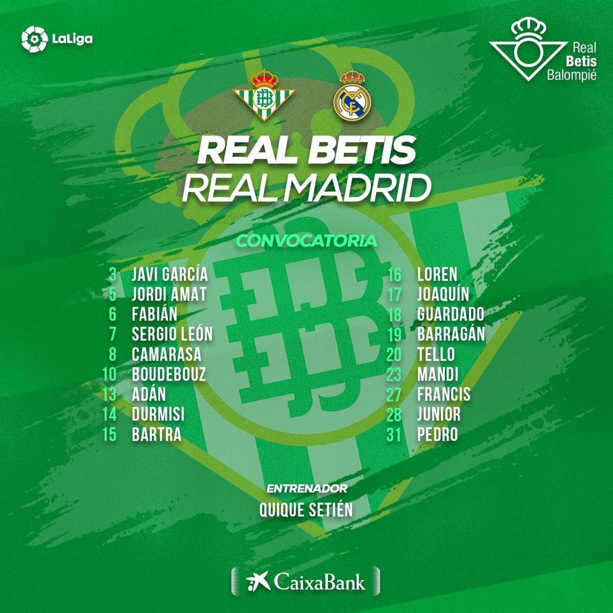 Setién deja fuera a Rubén Castro contra el Real Madrid