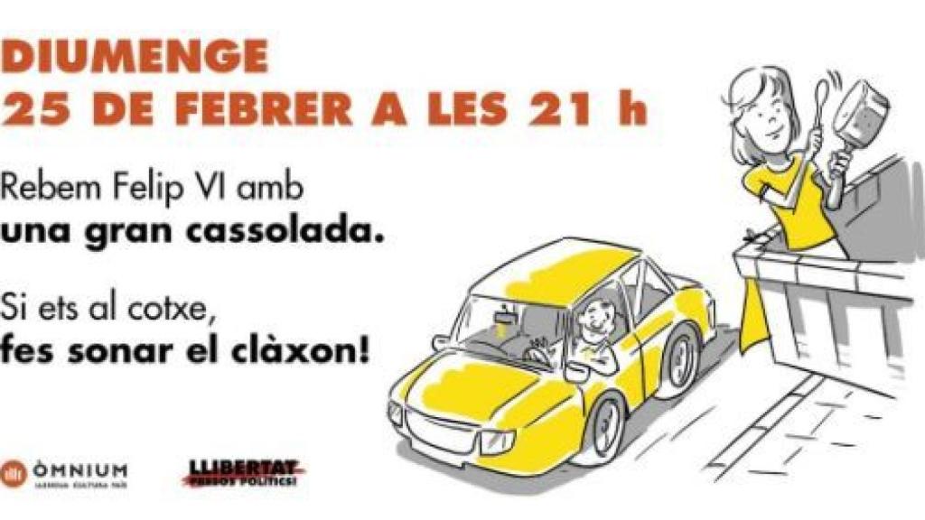 Cartel de la convocatoria de Omnium para la cacerolada.