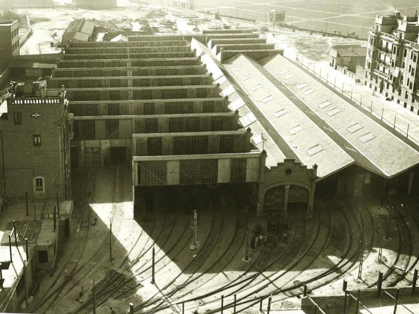 Vista aérea de las cocheras de Cuatro Caminos, en 1965.